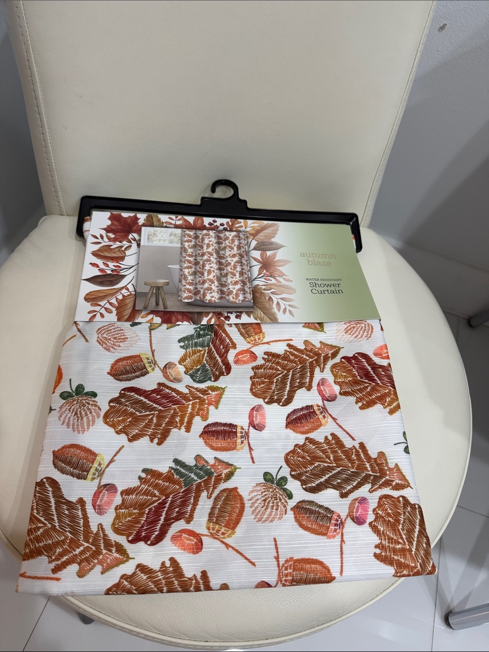Autumn Leaves Shower Curtain - Fall Leaf Print, White & Brown